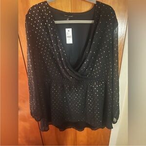 Lane Bryant black and gold dot blouse